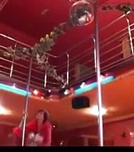 Ginger haired Thin Mature with large Globes Boned on a Pole dance